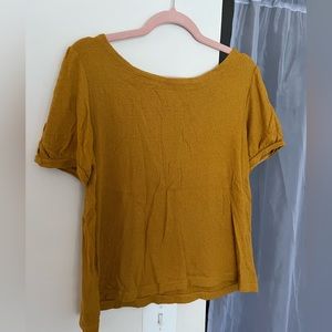 Loft Mustard Yellow Textured Cropped Short Sleeve Blouse